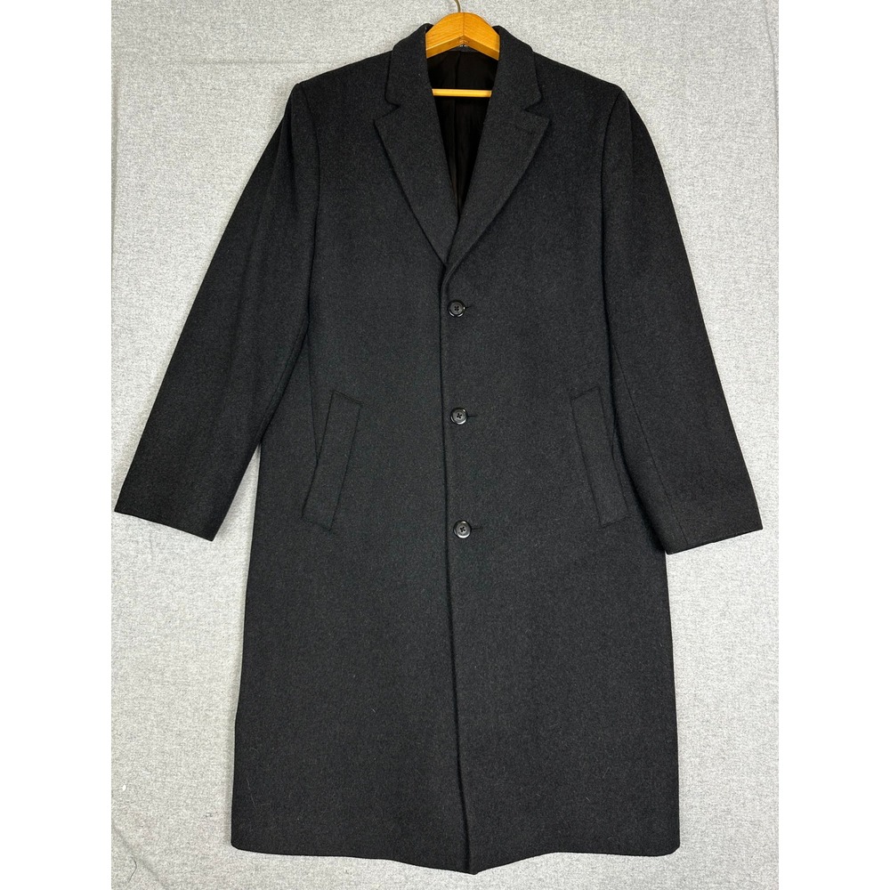 London Fog Signature Overcoat Mens 40L Charcoal Grey Wool Blend Long Top Coat